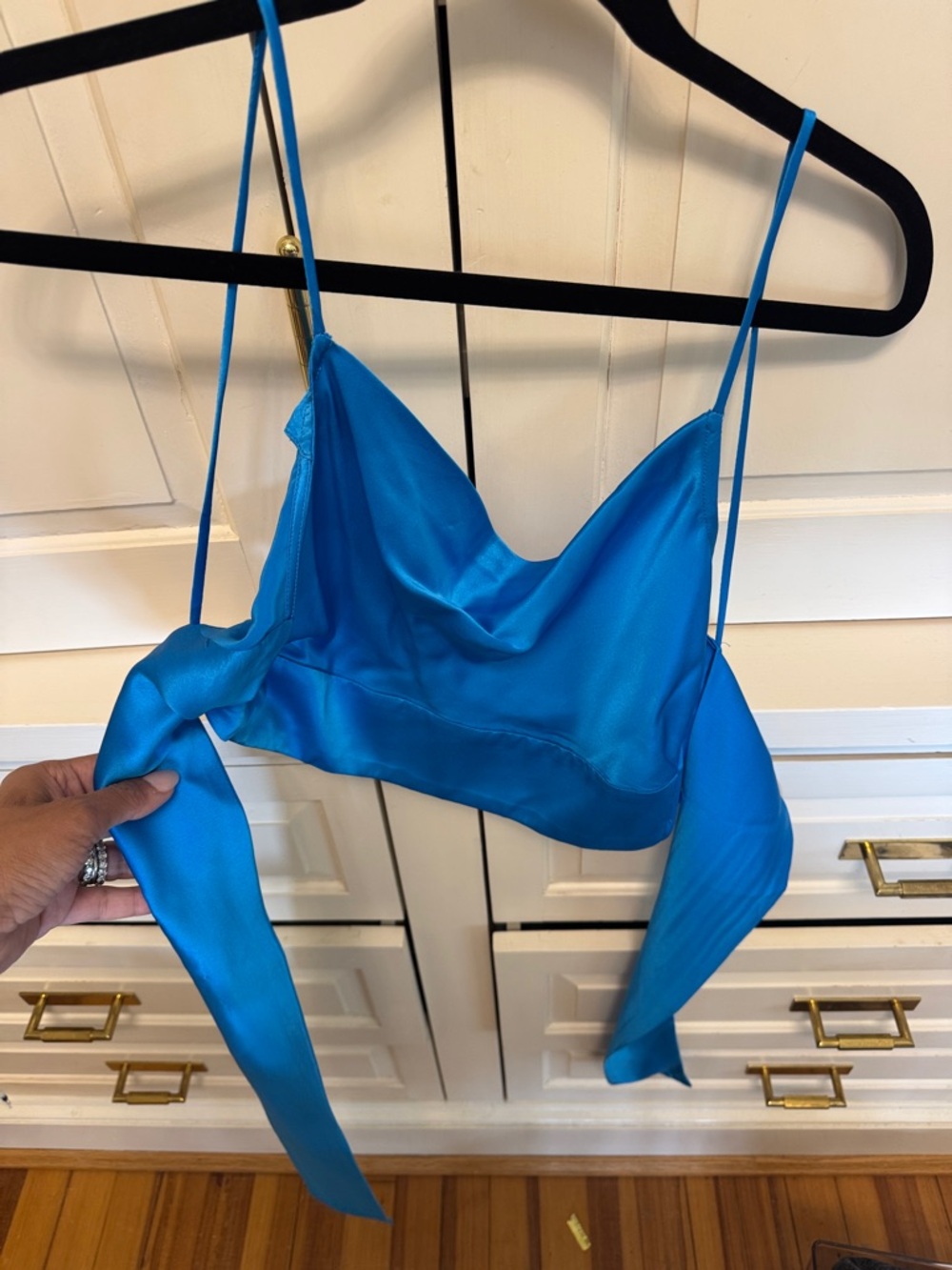 Satin Teal Blue Tie-Back Crop Top